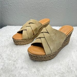 Mariella Suede Crisscross Wedge Sandals Size W 9.5 Made In Italy